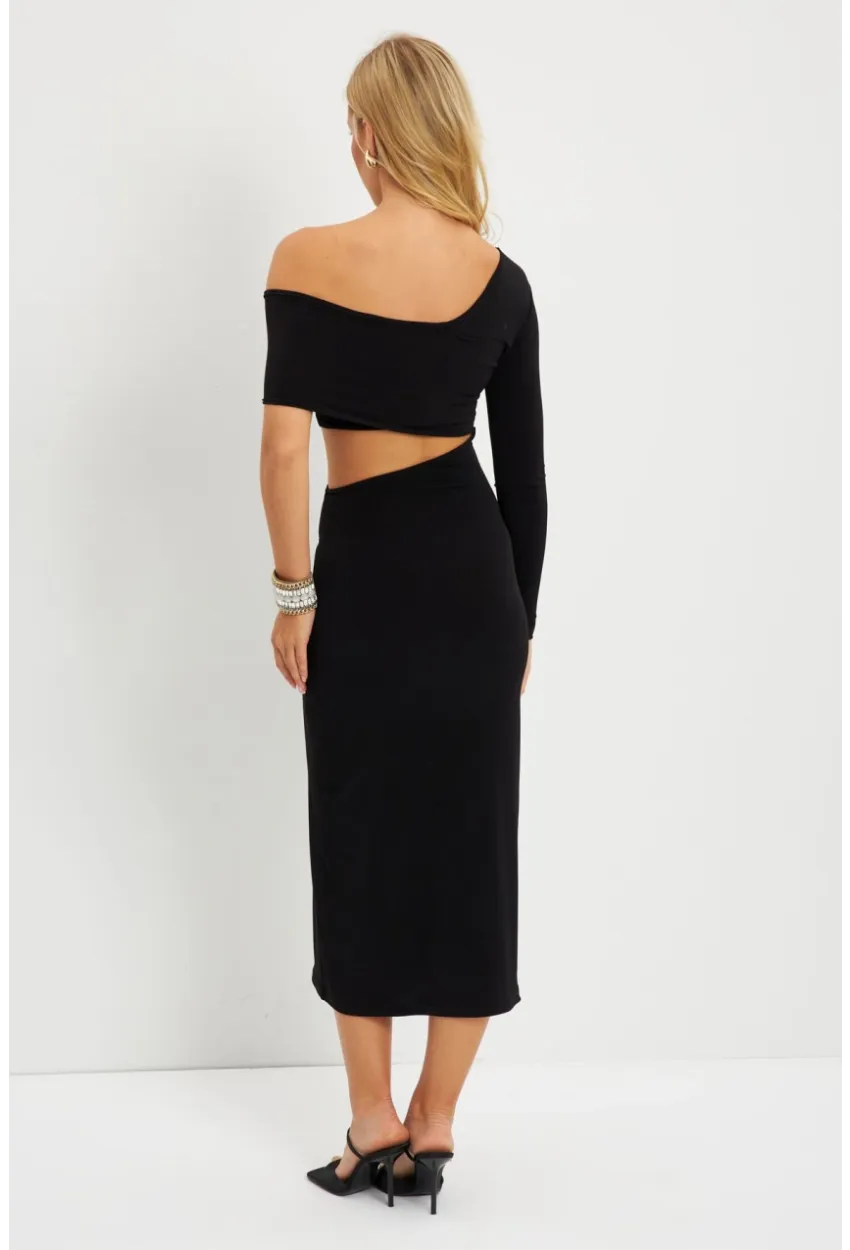 Kadın Siyah Dekolteli Midi Elbise MEN2046