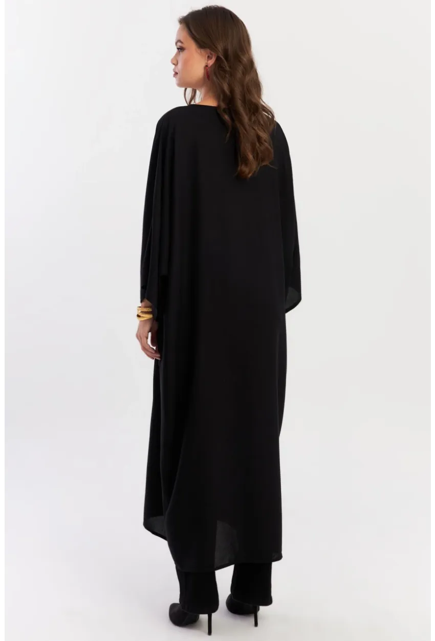 Kadın Siyah Desenli Maxi Dokuma Elbise ALO150