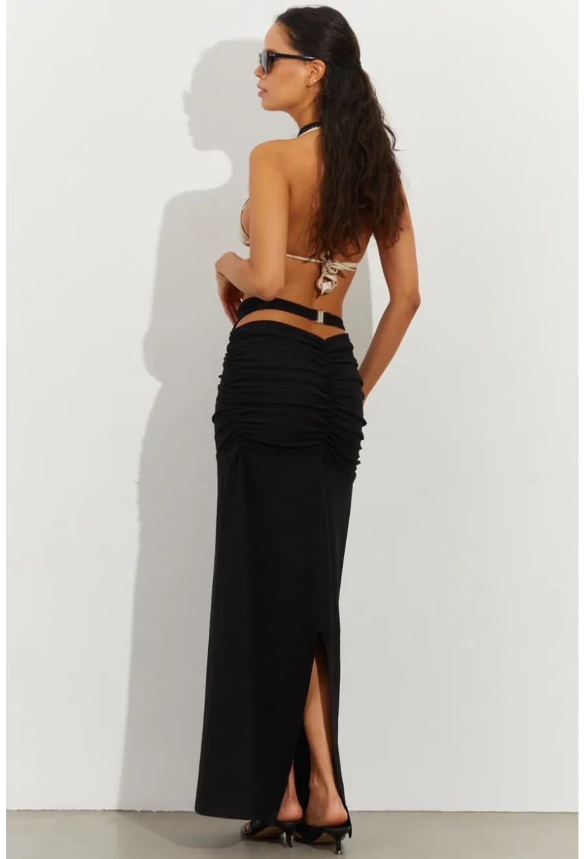 Kadın Siyah Drapeli Etek B224