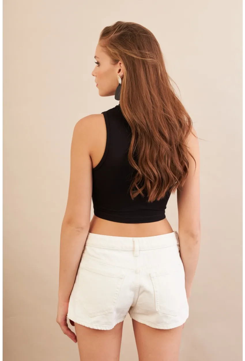 Kadın Siyah Düğme Detaylı Pencereli Bluz EY3110