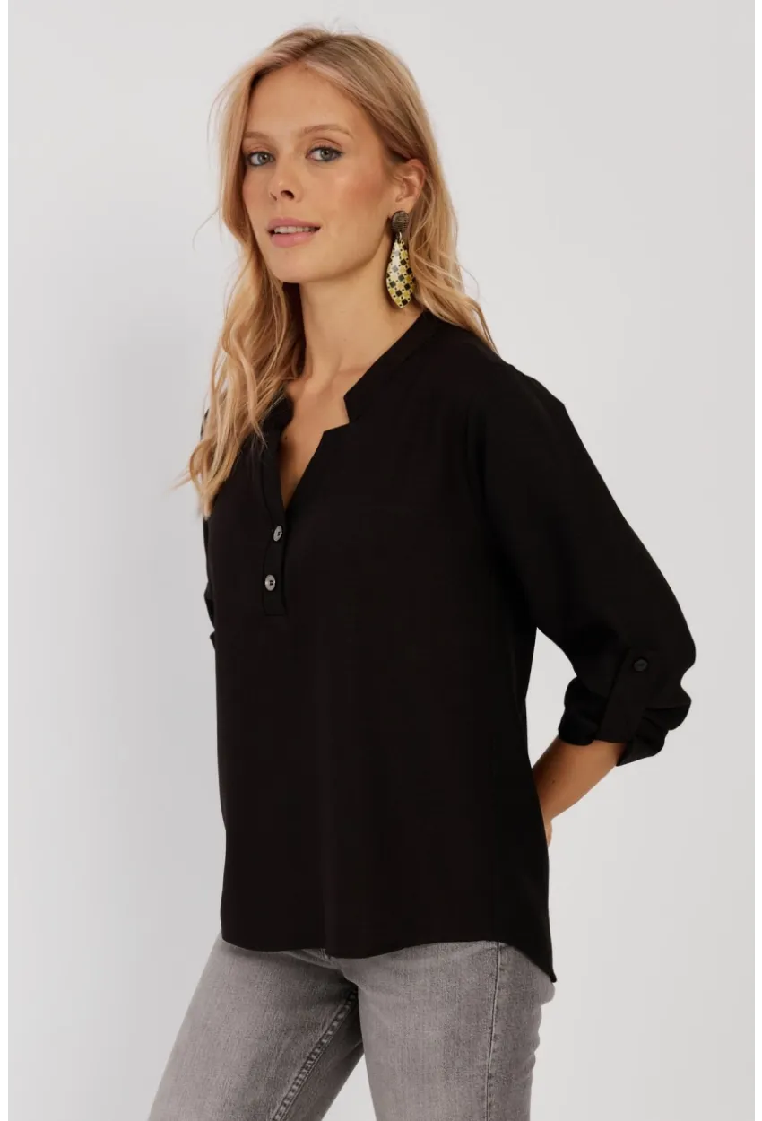 Kadın Siyah Düğmeli Bluz BR1320