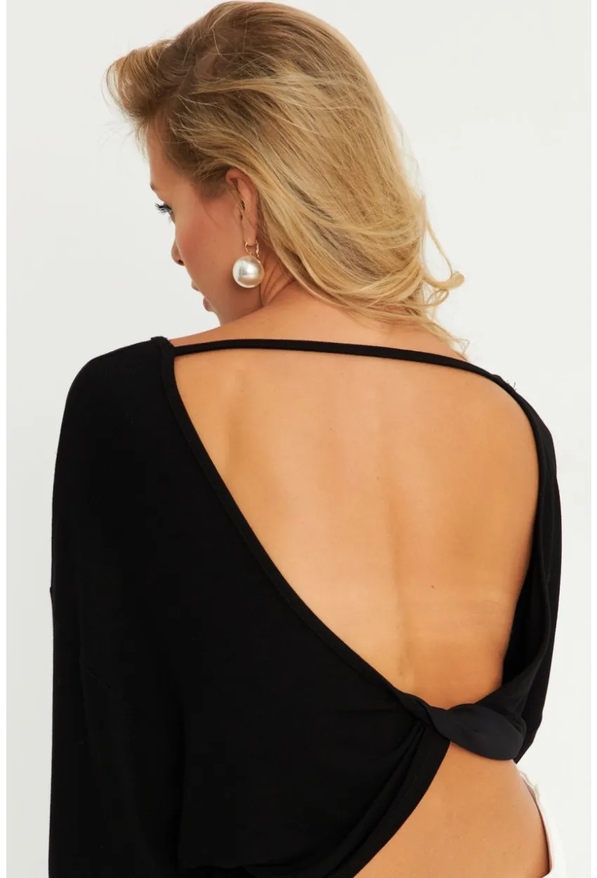 Kadın Siyah Düğüm Detaylı Bluz GÇ176