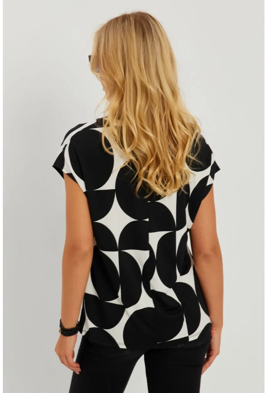 Kadın Siyah-Ekru V Yaka Desenli Bluz AYD293