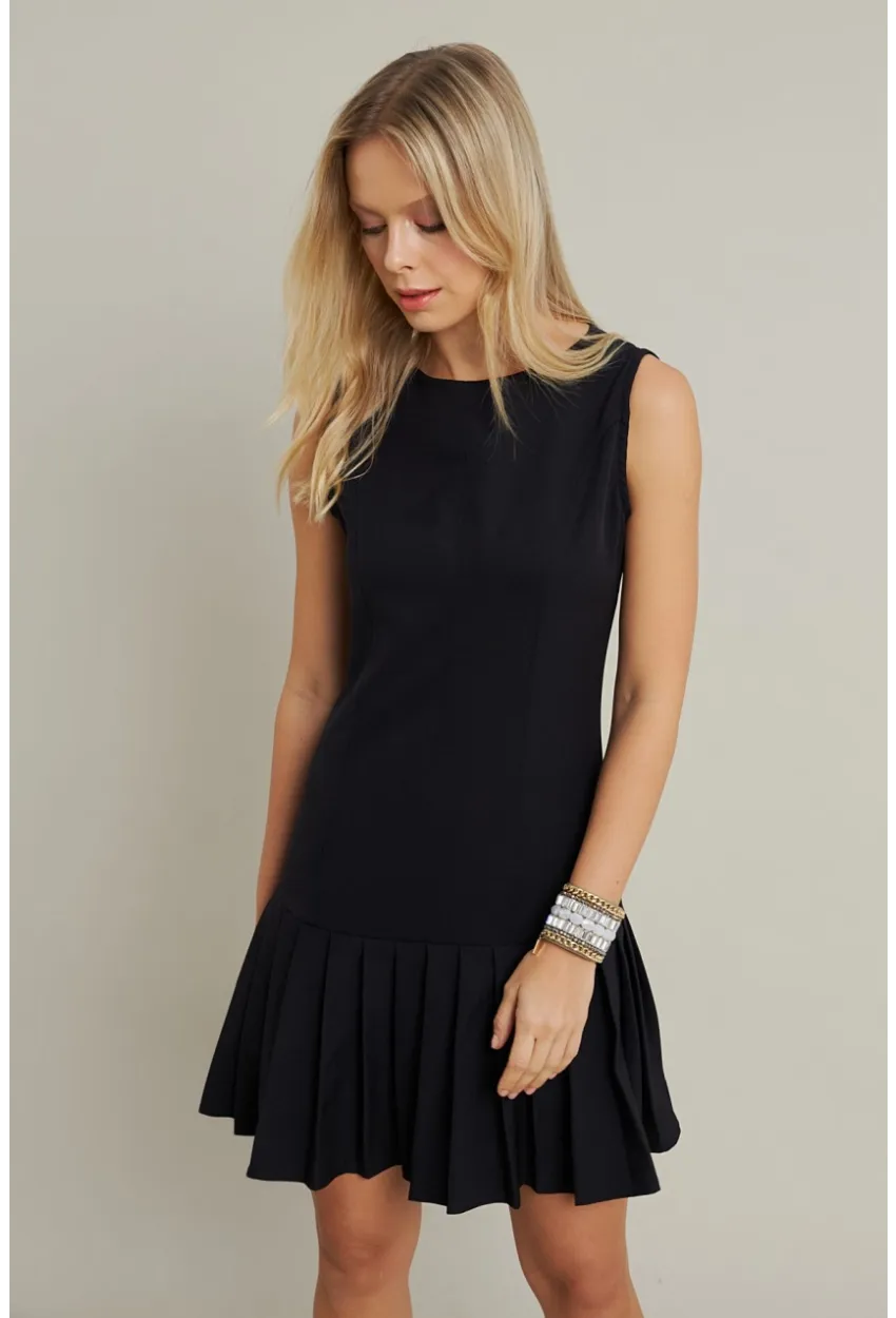 Kadın Siyah Etegi Pileli Mini Elbise FRY2265