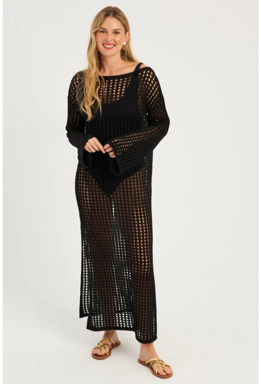 Kadın Siyah File Kaftan SMT550