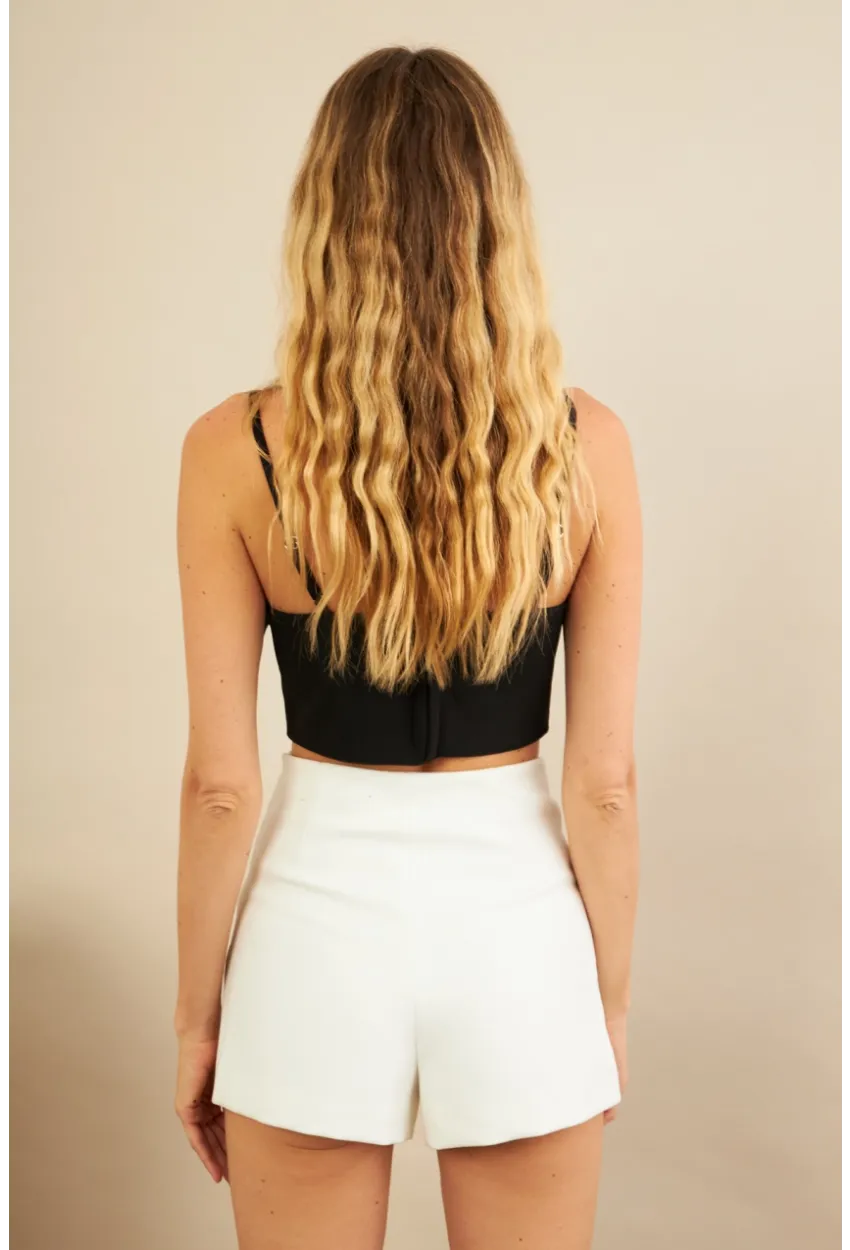 Kadın Siyah Fiyonklu Crop Bluz KED0089