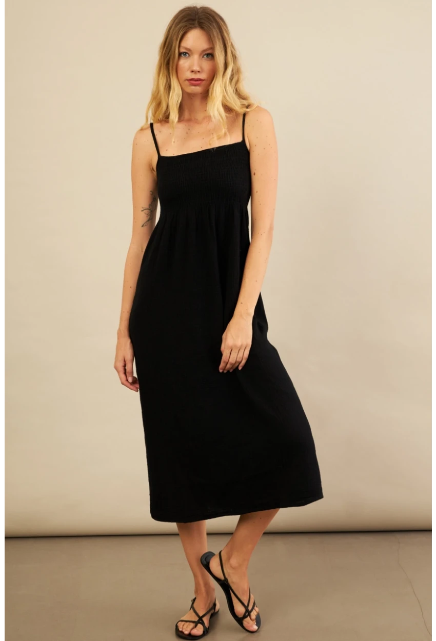 Kadın Siyah Gipeli Midi Müslin Elbise YEL221685