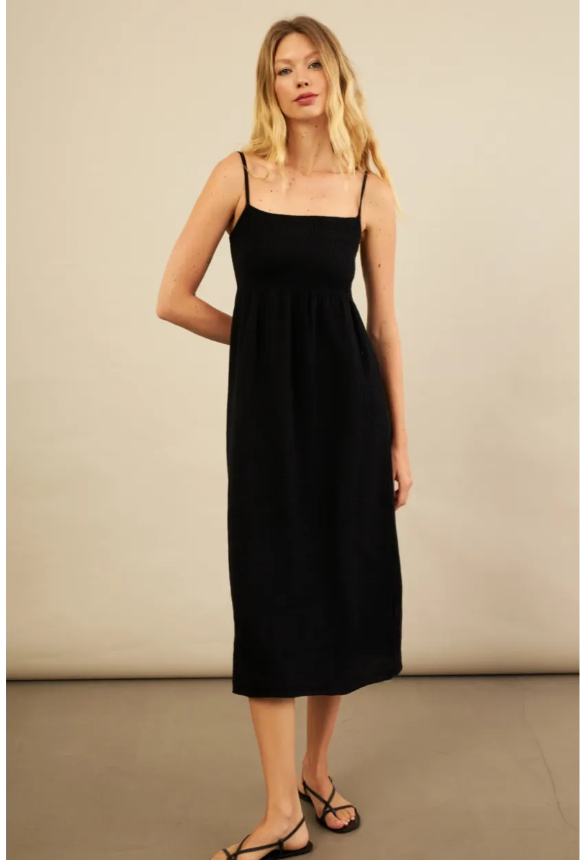 Kadın Siyah Gipeli Midi Müslin Elbise YEL221685