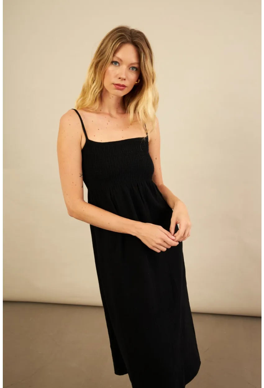 Kadın Siyah Gipeli Midi Müslin Elbise YEL221685