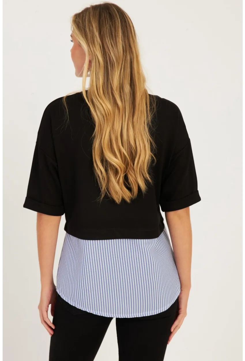 Kadın Siyah Gömlek Dataylı Bluz ST835