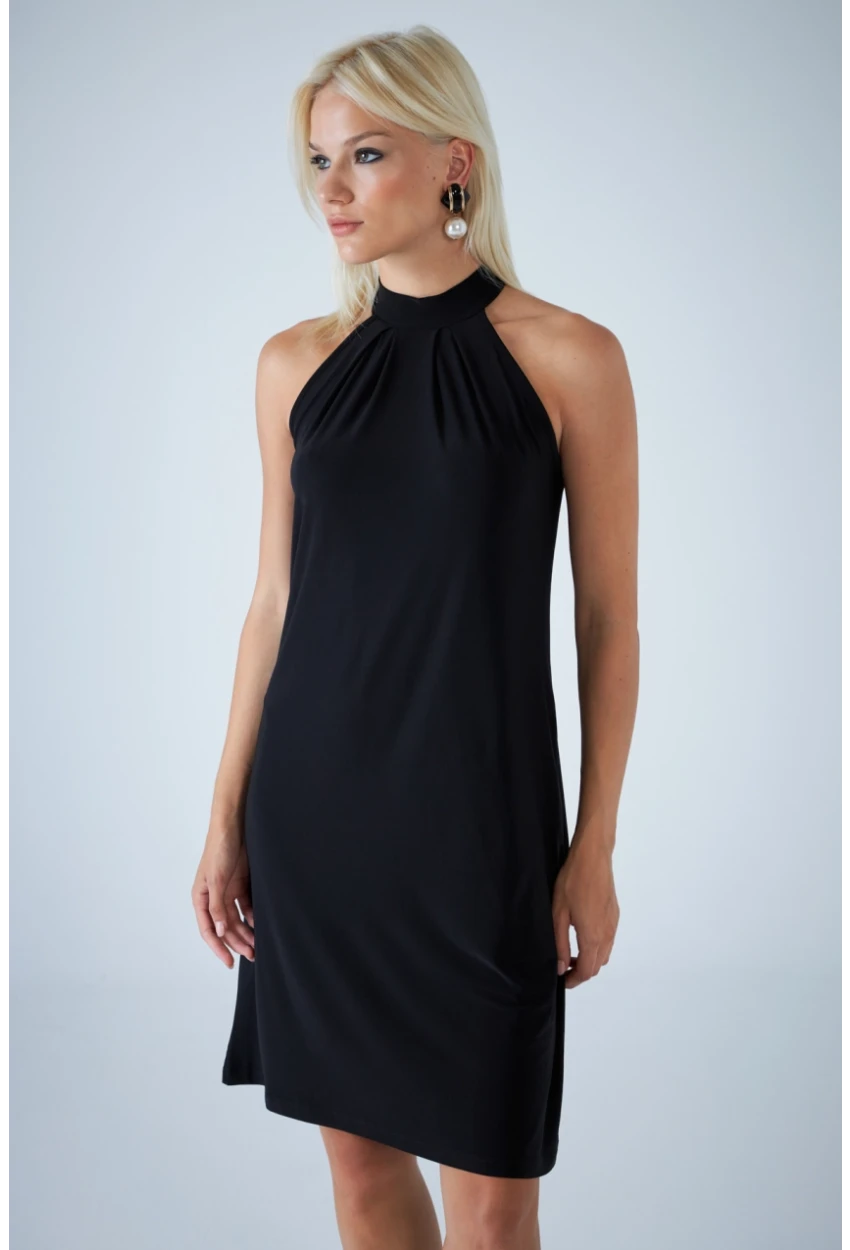 Kadın Siyah Halter Yaka Midi Elbise LPP1309