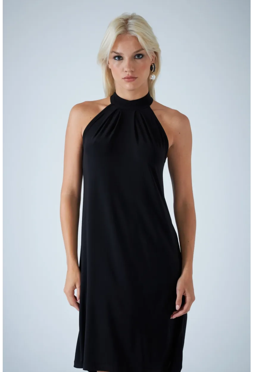 Kadın Siyah Halter Yaka Midi Elbise LPP1309