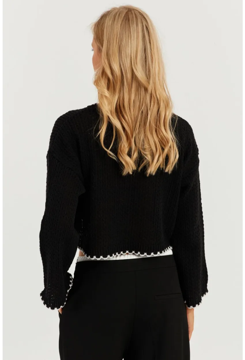 Kadın Siyah İncili Triko Bluz MİW7561