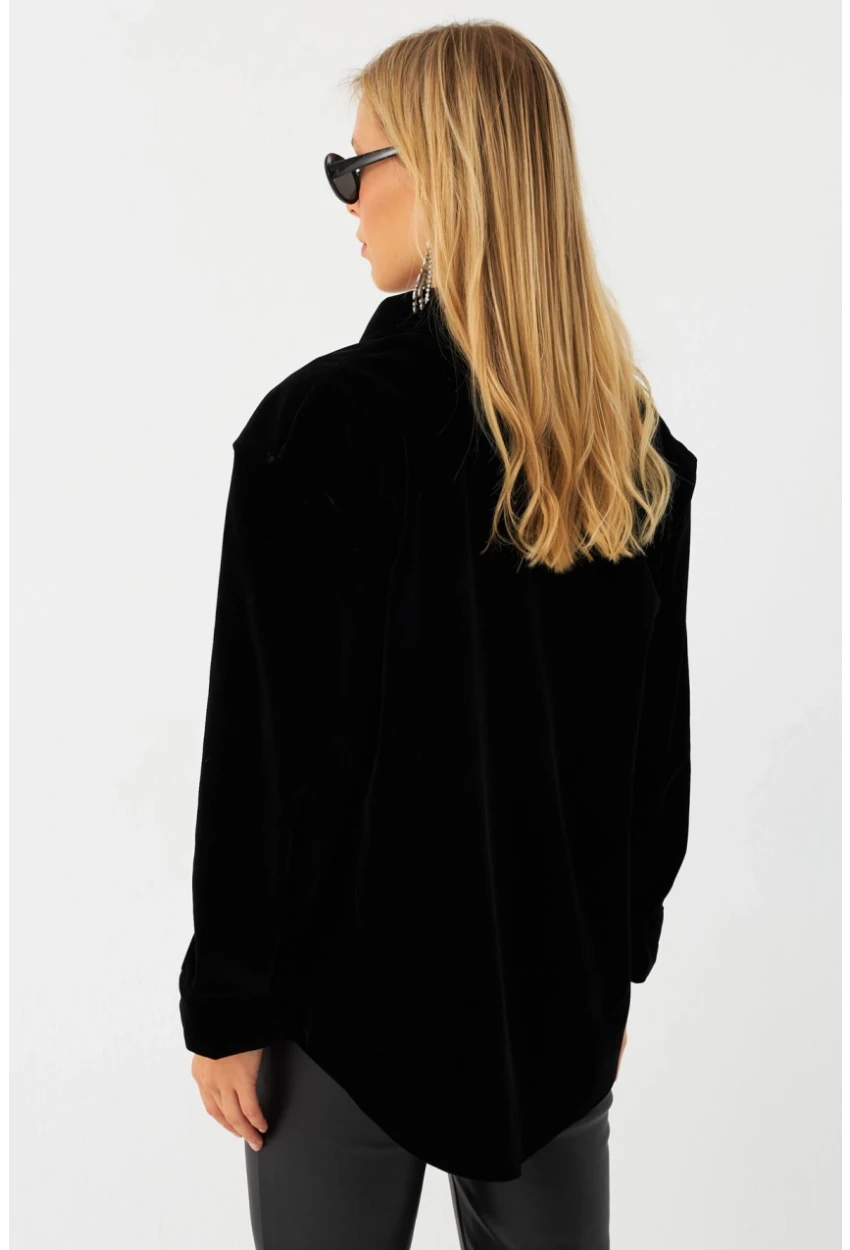 Kadın Siyah Kadife Gömlek CAR1074