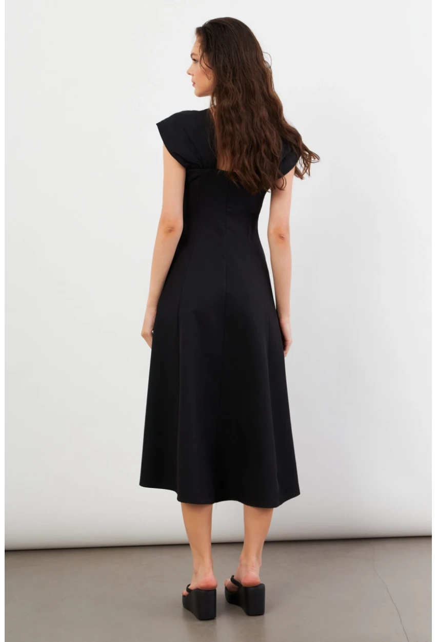 Kadın Siyah Kare Yaka Kloş Elbise NH102