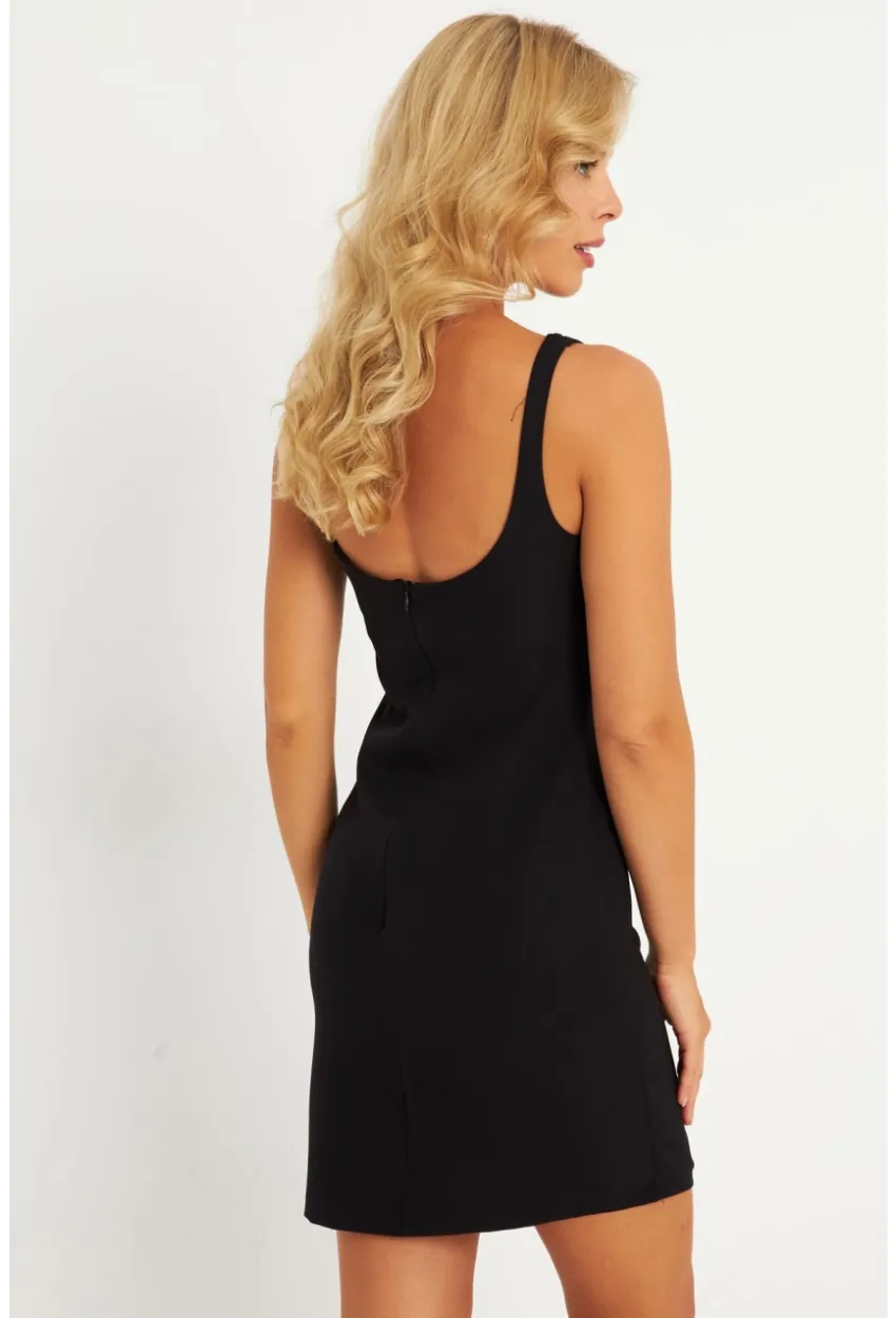 Kadın Siyah Kare Yaka Mini Elbise KED4291