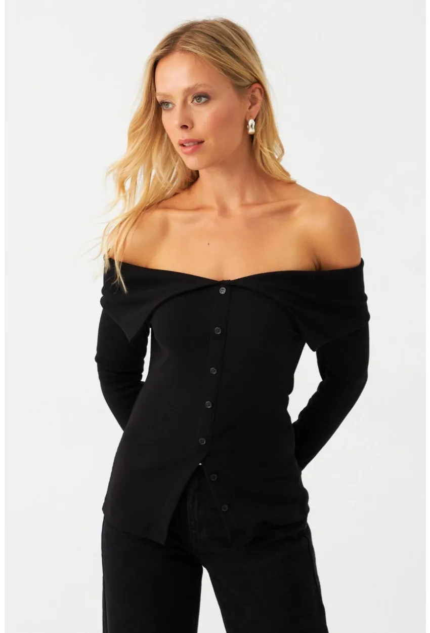 Kadın Siyah Kaşkorse Bluz RLO3032-9