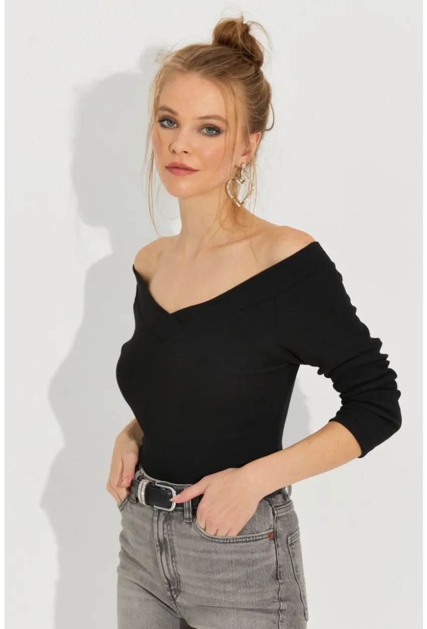 Kadın Siyah Kaşkorse Bluz Yİ2495