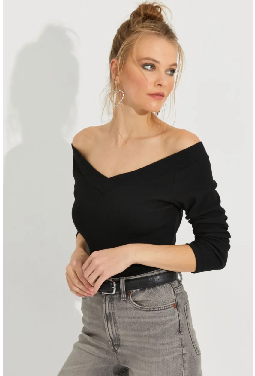 Kadın Siyah Kaşkorse Bluz Yİ2495