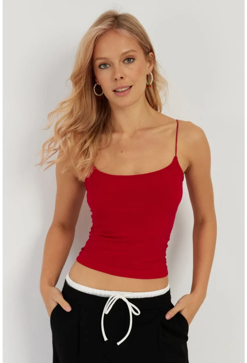 Kadın Siyah-Kırmızı İkili İp Askılı Bluz GÇ158