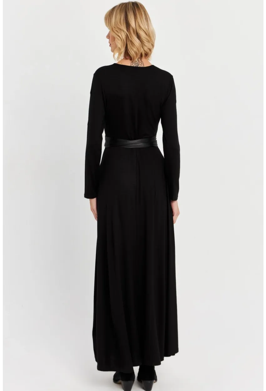 Kadın Siyah Kruvaze Maxi Elbise VTN3