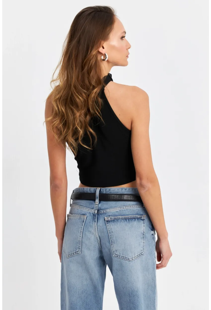 Kadın Siyah Kurdele Detaylı Halter Yaka Bluz MTK13231