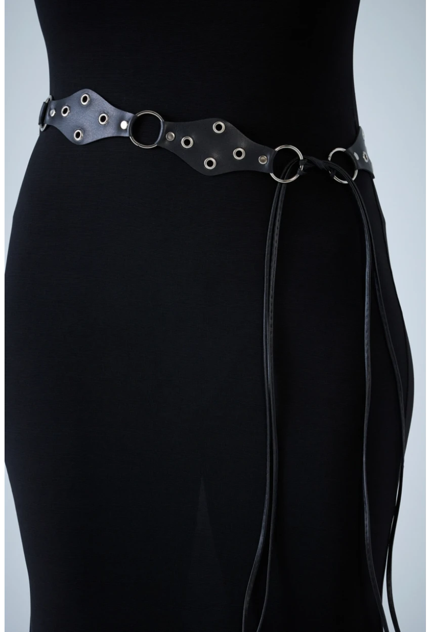 Kadın Siyah Kuşgözlü Bağcıklı Kemer BE726