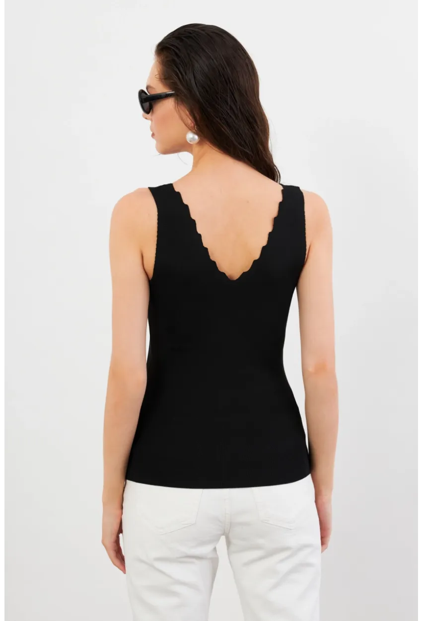 Kadın Siyah Merdiven Yaka Triko Bluz YV83