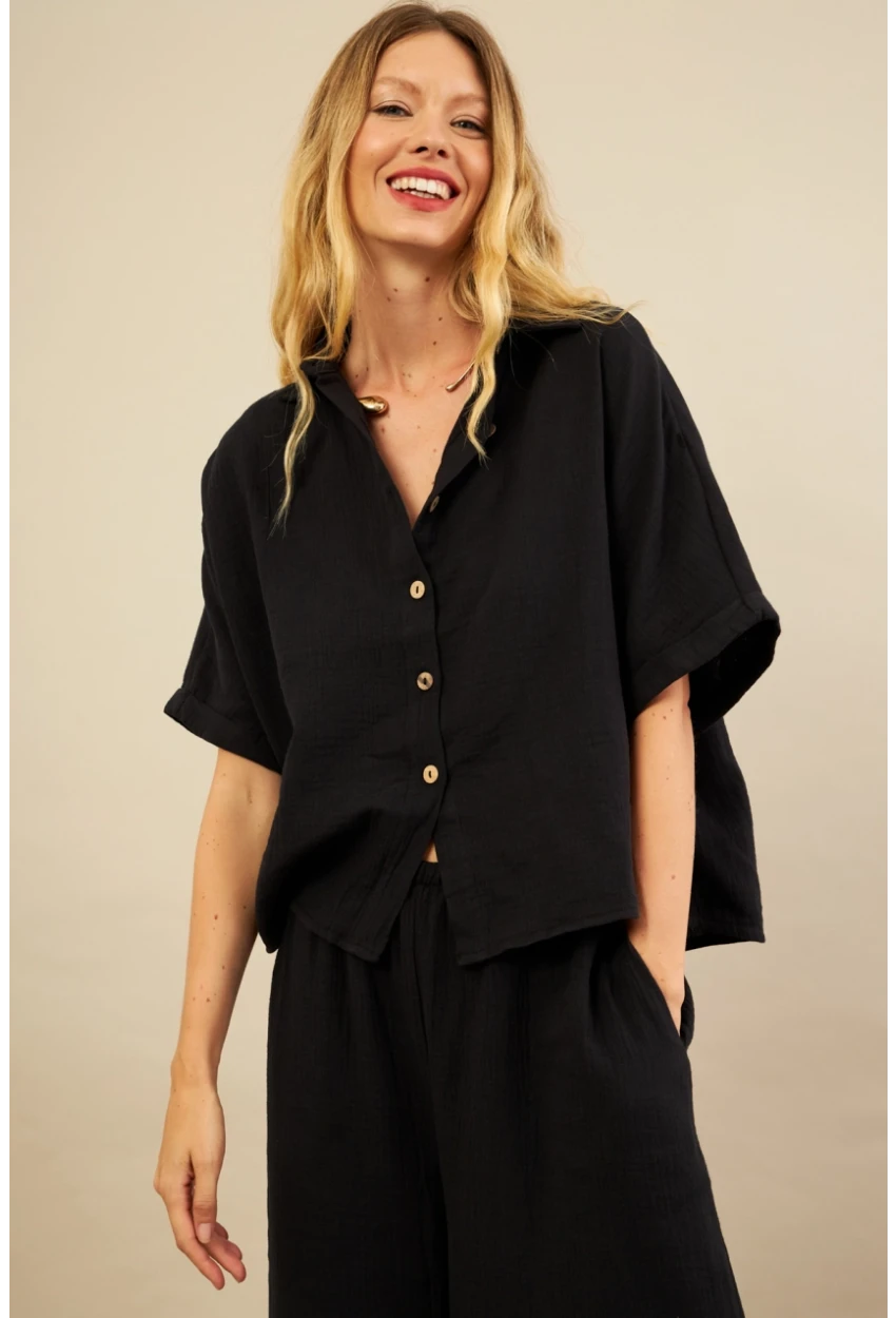 Kadın Siyah Müslin Gömlek BTY101