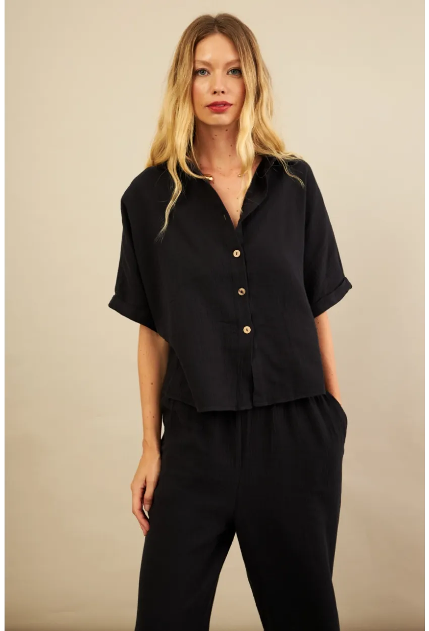 Kadın Siyah Müslin Gömlek BTY101