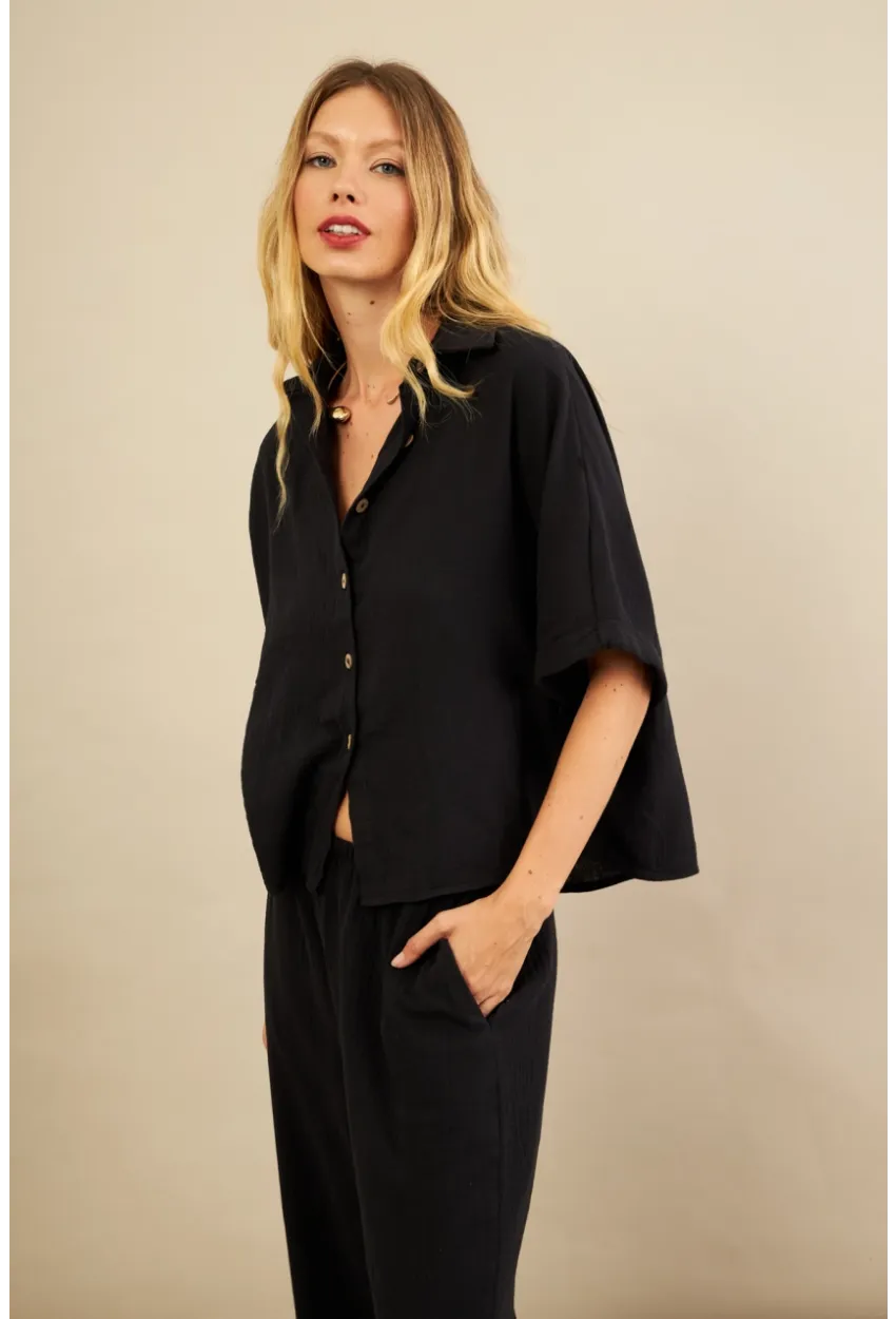 Kadın Siyah Müslin Gömlek BTY101