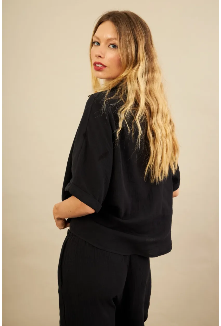 Kadın Siyah Müslin Gömlek BTY101