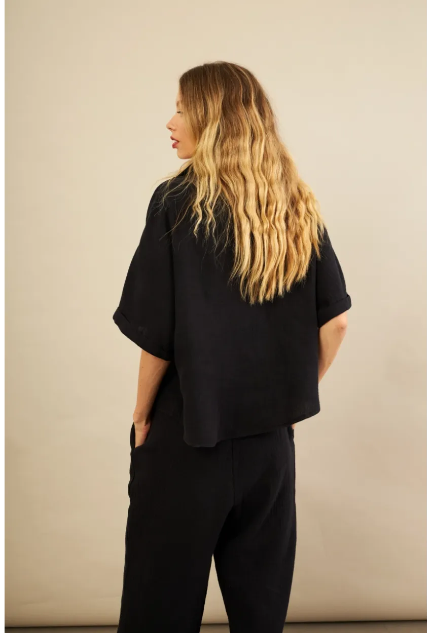 Kadın Siyah Müslin Gömlek BTY101