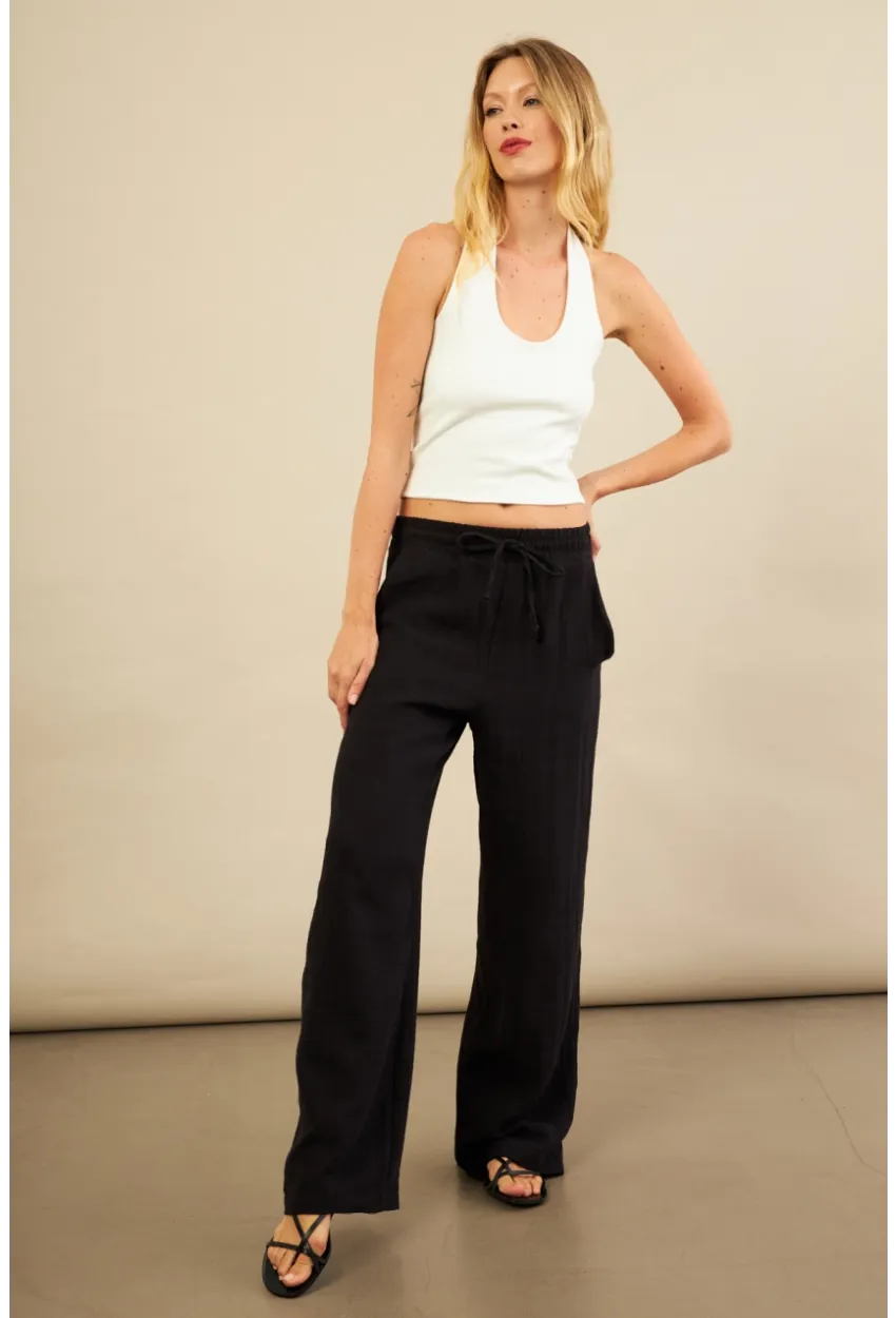 Kadın Siyah Müslin Pantolon FRO1004