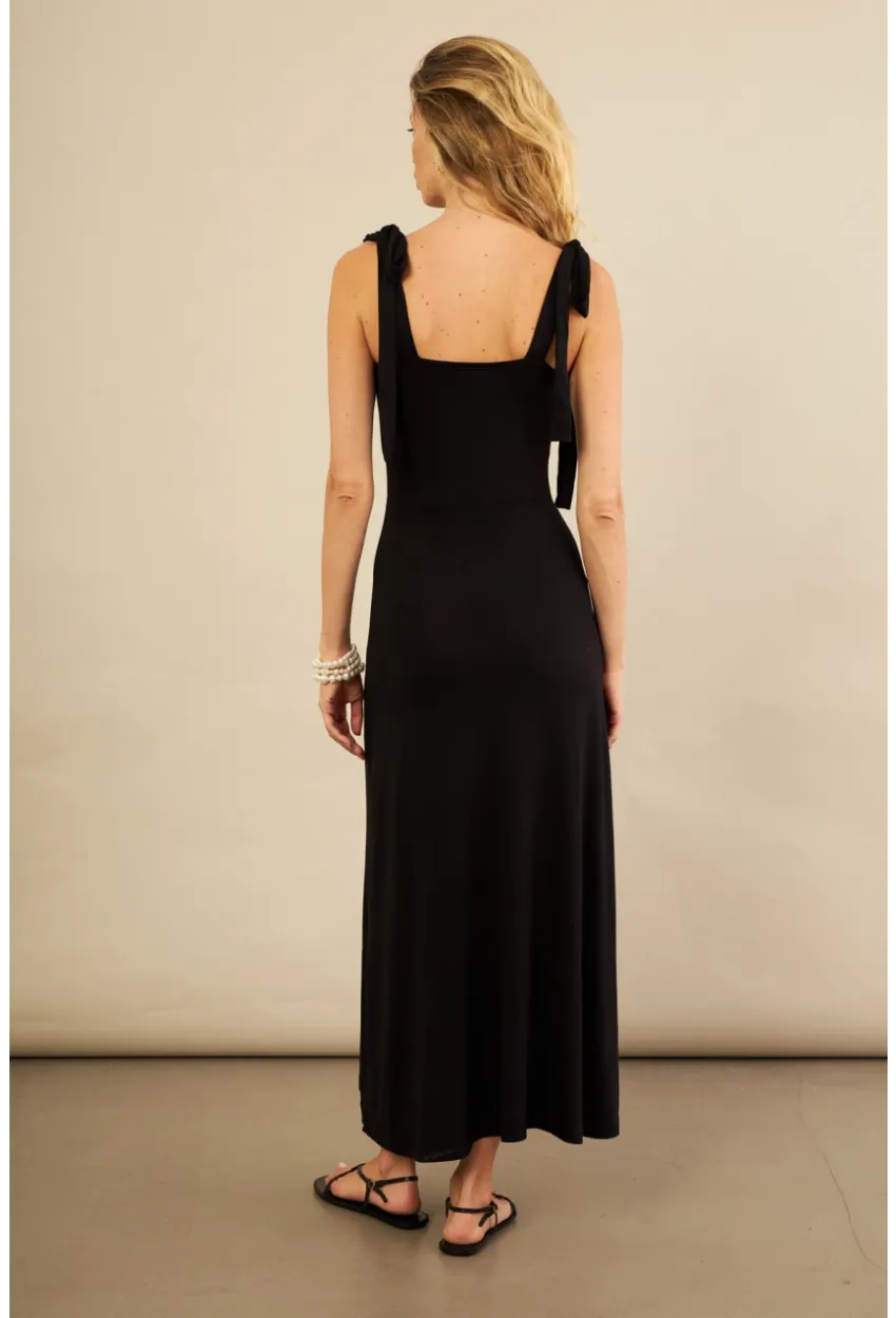 Kadın Siyah Omuz Fiyonklu Midi Elbise EY3119