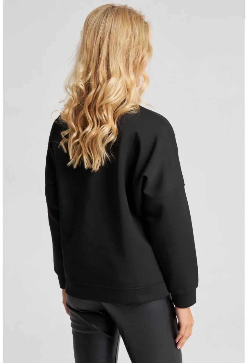 Kadın Siyah Omuz Taşlı Dalgıç Sweatshirt ST824