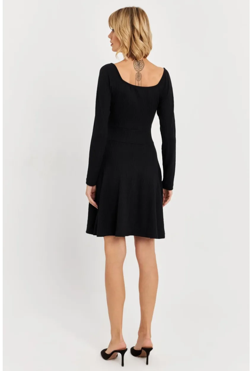 Kadın Siyah Önü Bağlamalı Mini Elbise TF59