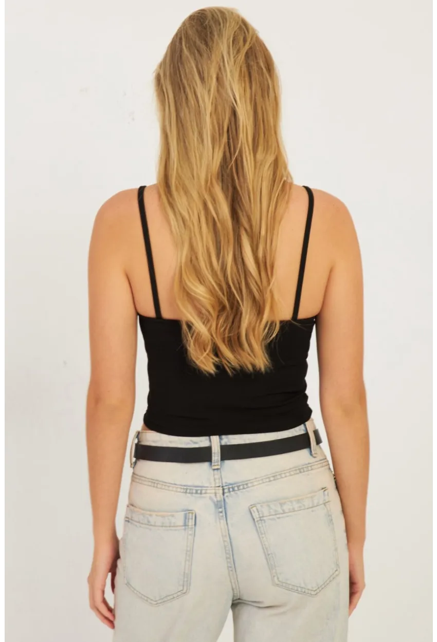 Kadın Siyah Önü Büzgülü Crop Bluz CG339