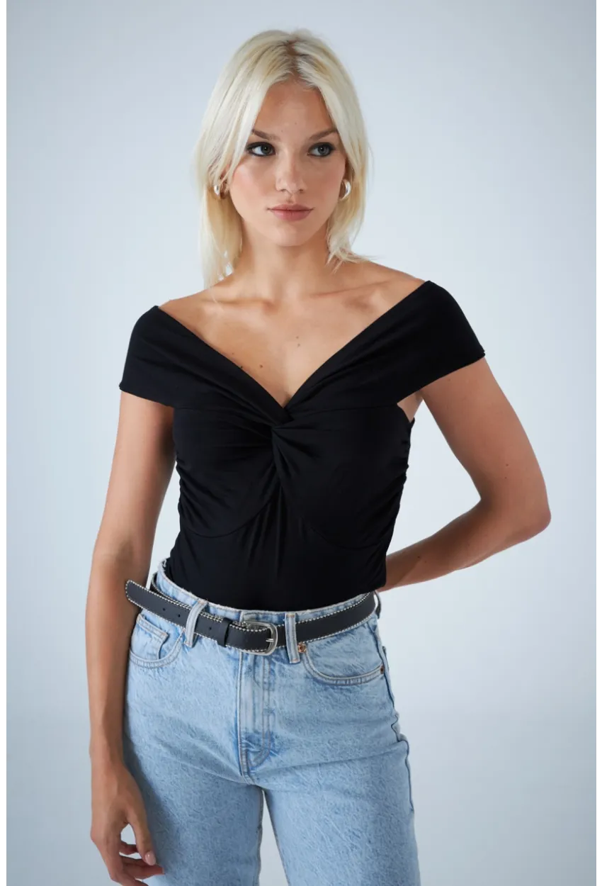 Kadın Siyah Önü Düğümlü Bluz AYD417