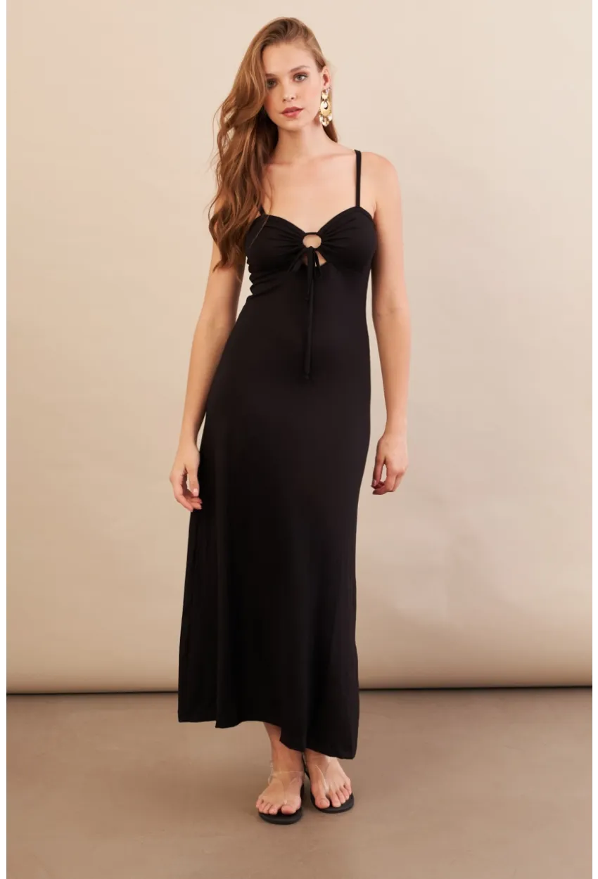 Kadın Siyah Önü Pencereli Midaxi Elbise EY3114