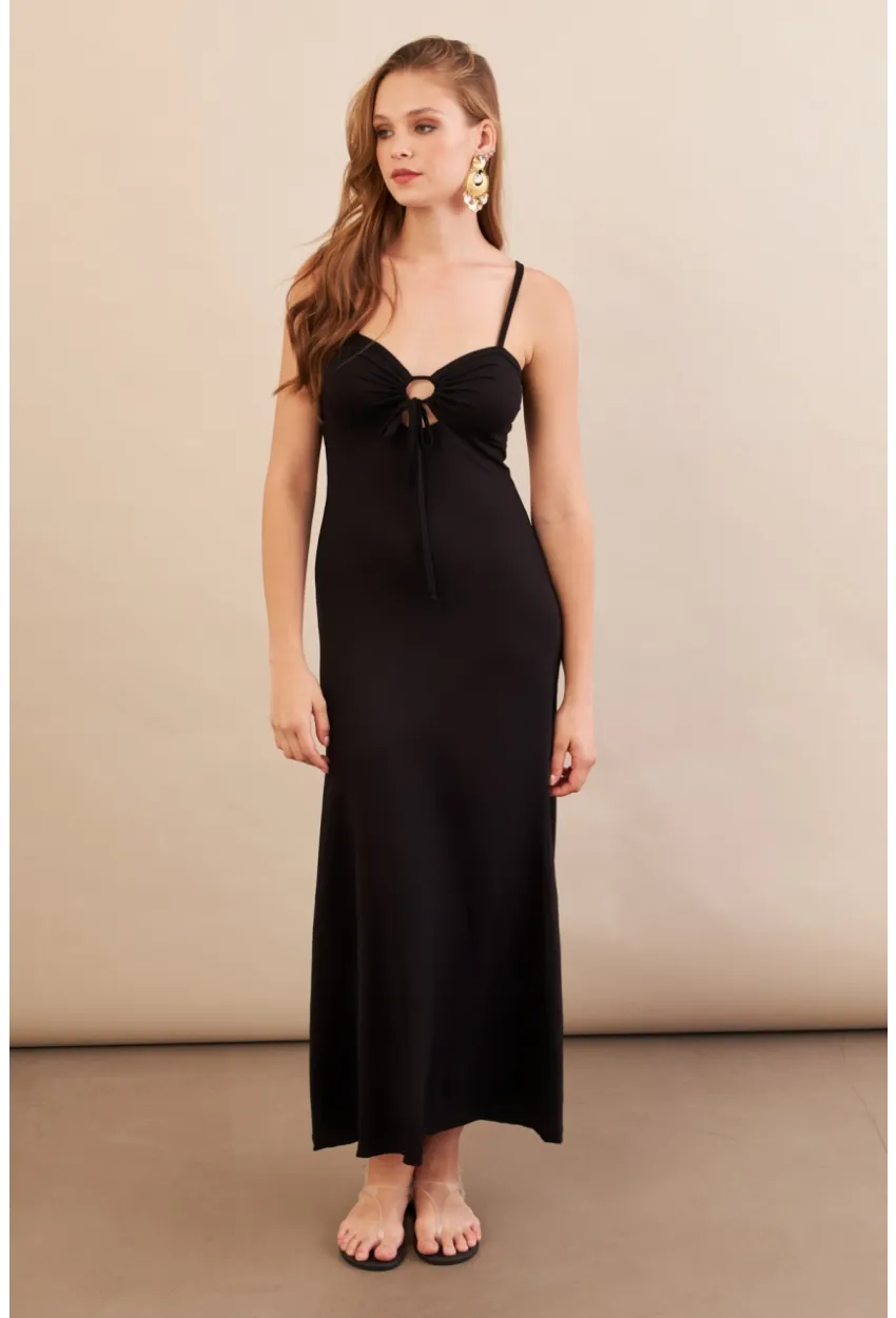 Kadın Siyah Önü Pencereli Midaxi Elbise EY3114