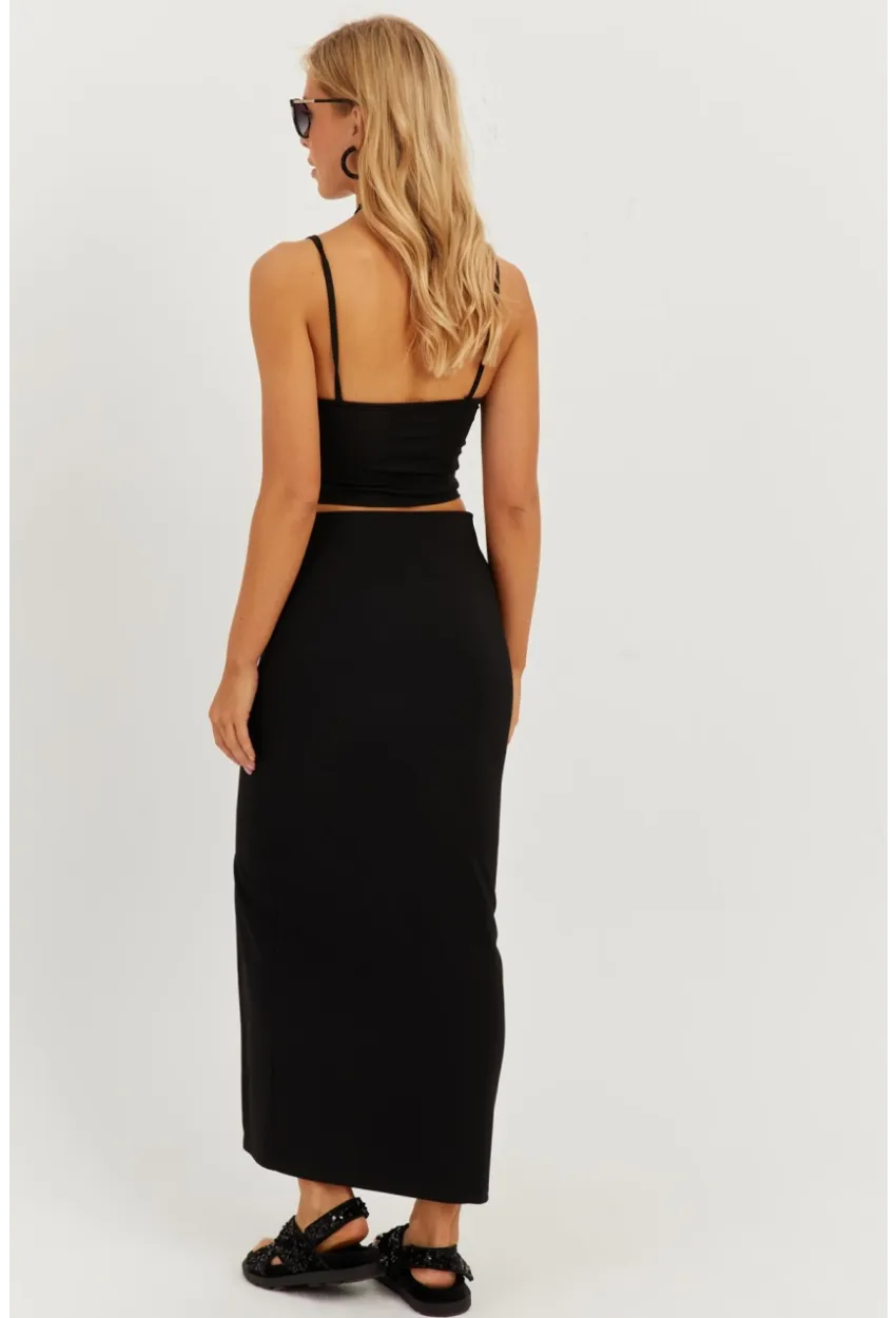 Kadın Siyah Otoman Midi Etek CK150