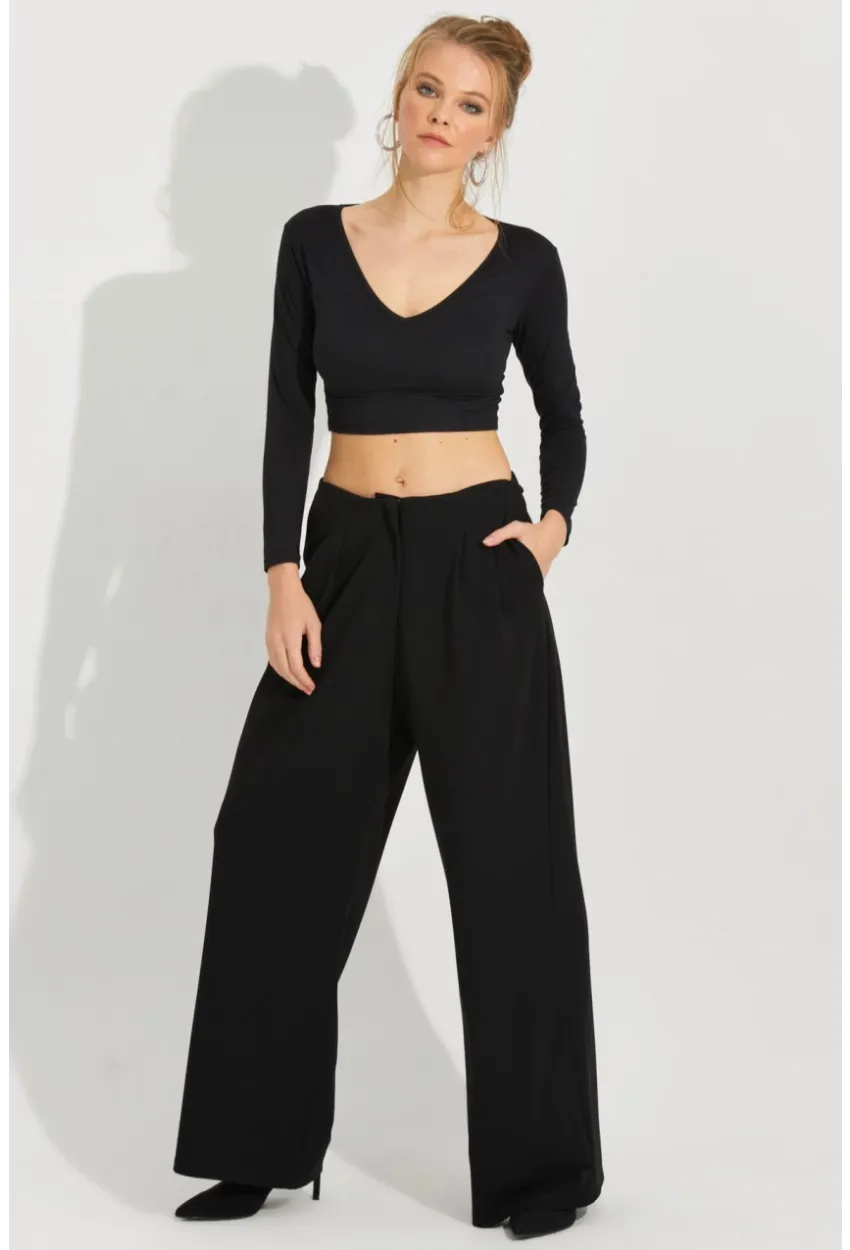Kadın Siyah Palazzo Pantolon QRS8383