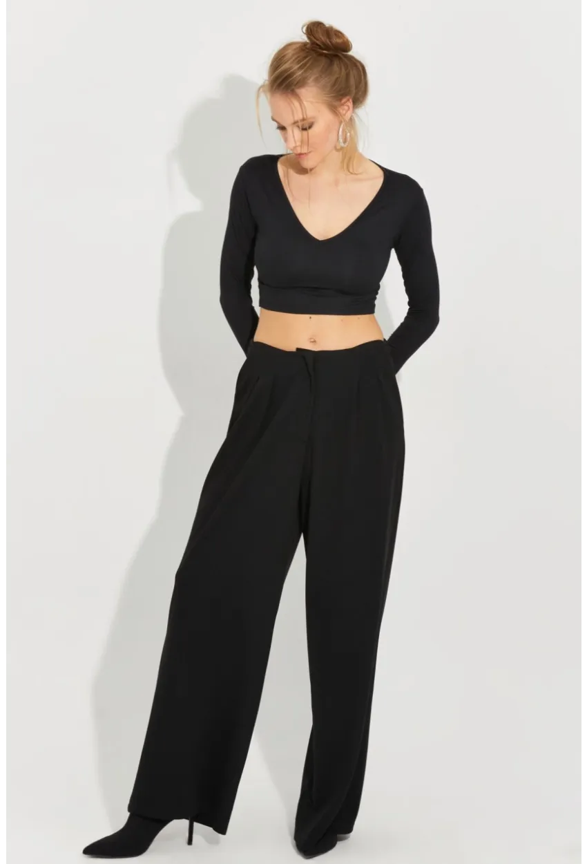 Kadın Siyah Palazzo Pantolon QRS8383