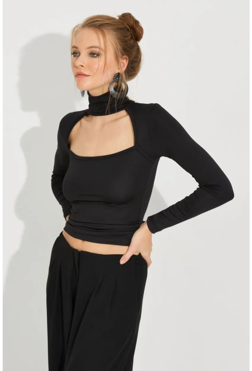 Kadın Siyah Pencereli Balıkçı Bluz EY2587