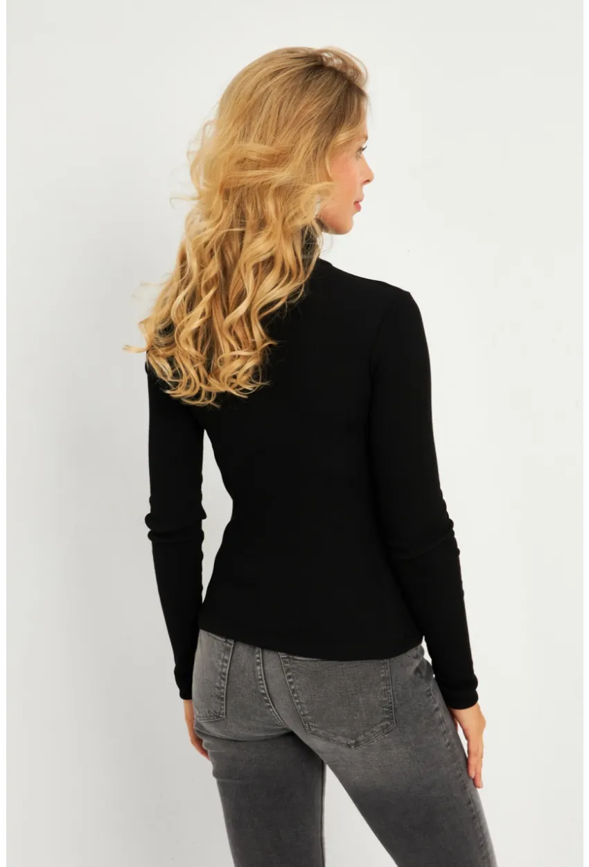Kadın Siyah Pencereli Balıkçı Yaka Bluz COL2909