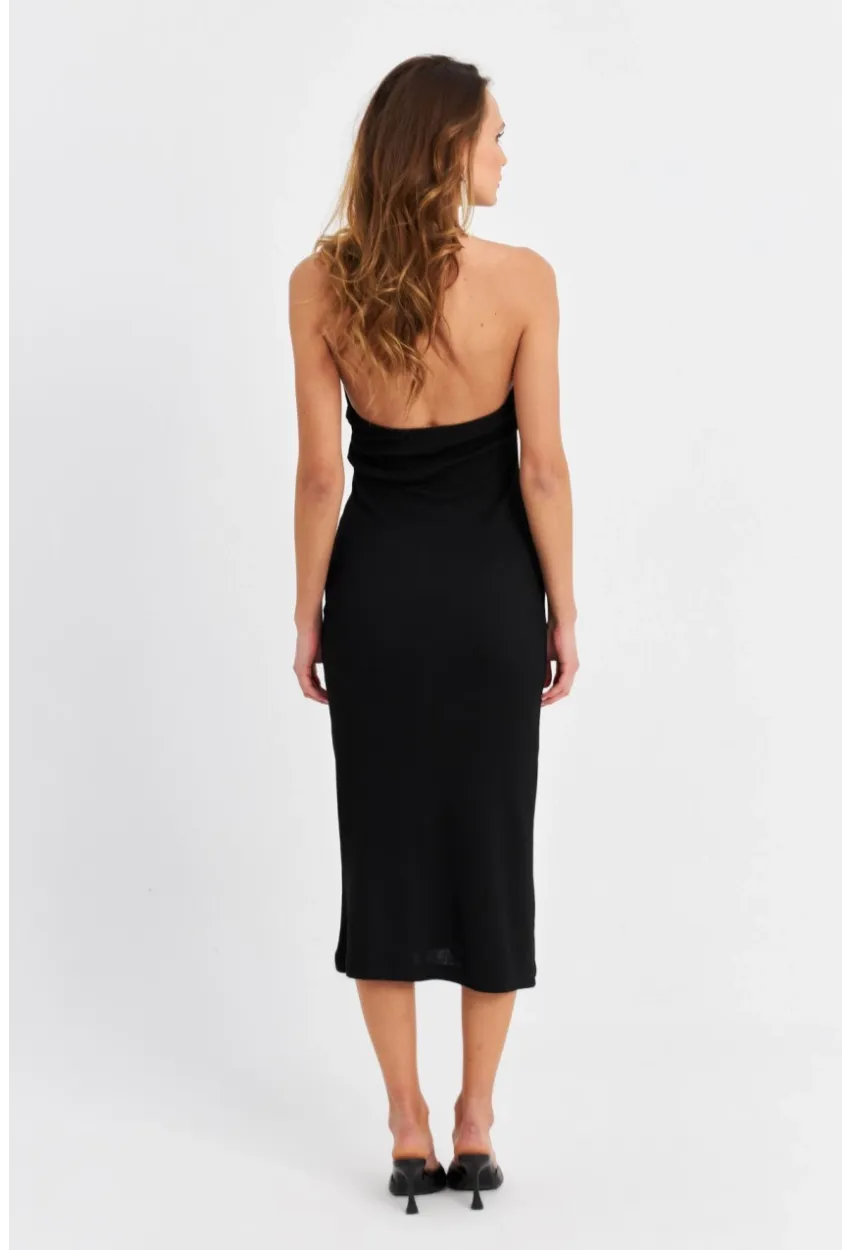 Kadın Siyah Pencereli Kaşkorse Midi Elbise EY3063