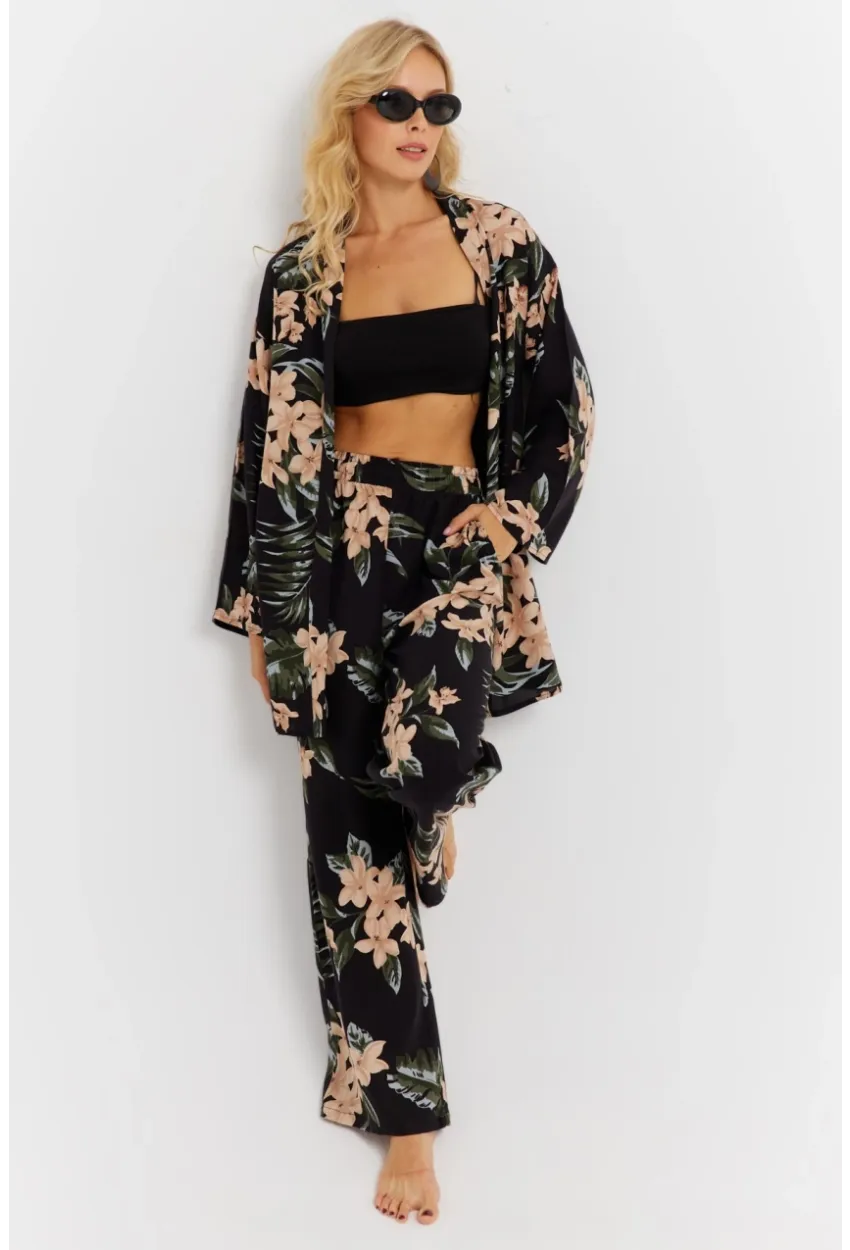 Kadın Siyah-Pudra Desenli Alt Üst Takım  GÇ168