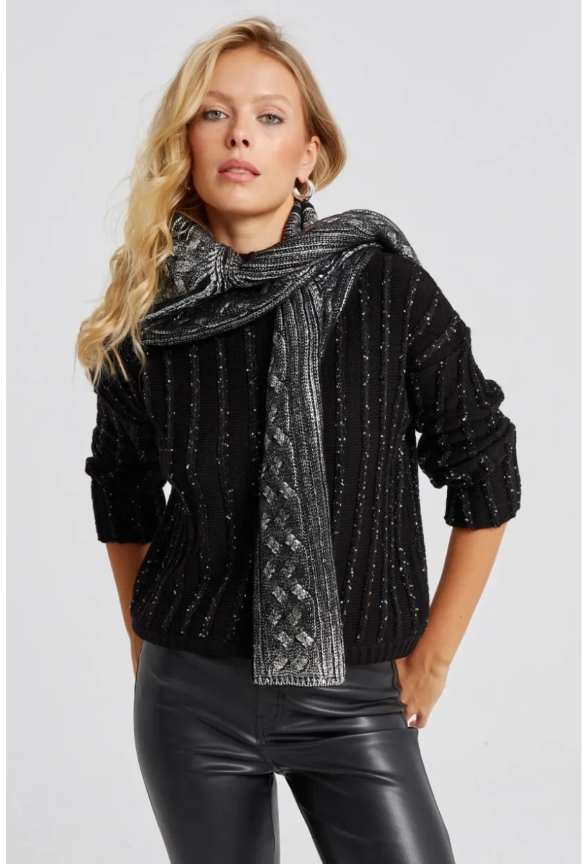Kadın Siyah Pullu Triko Bluz SF2527