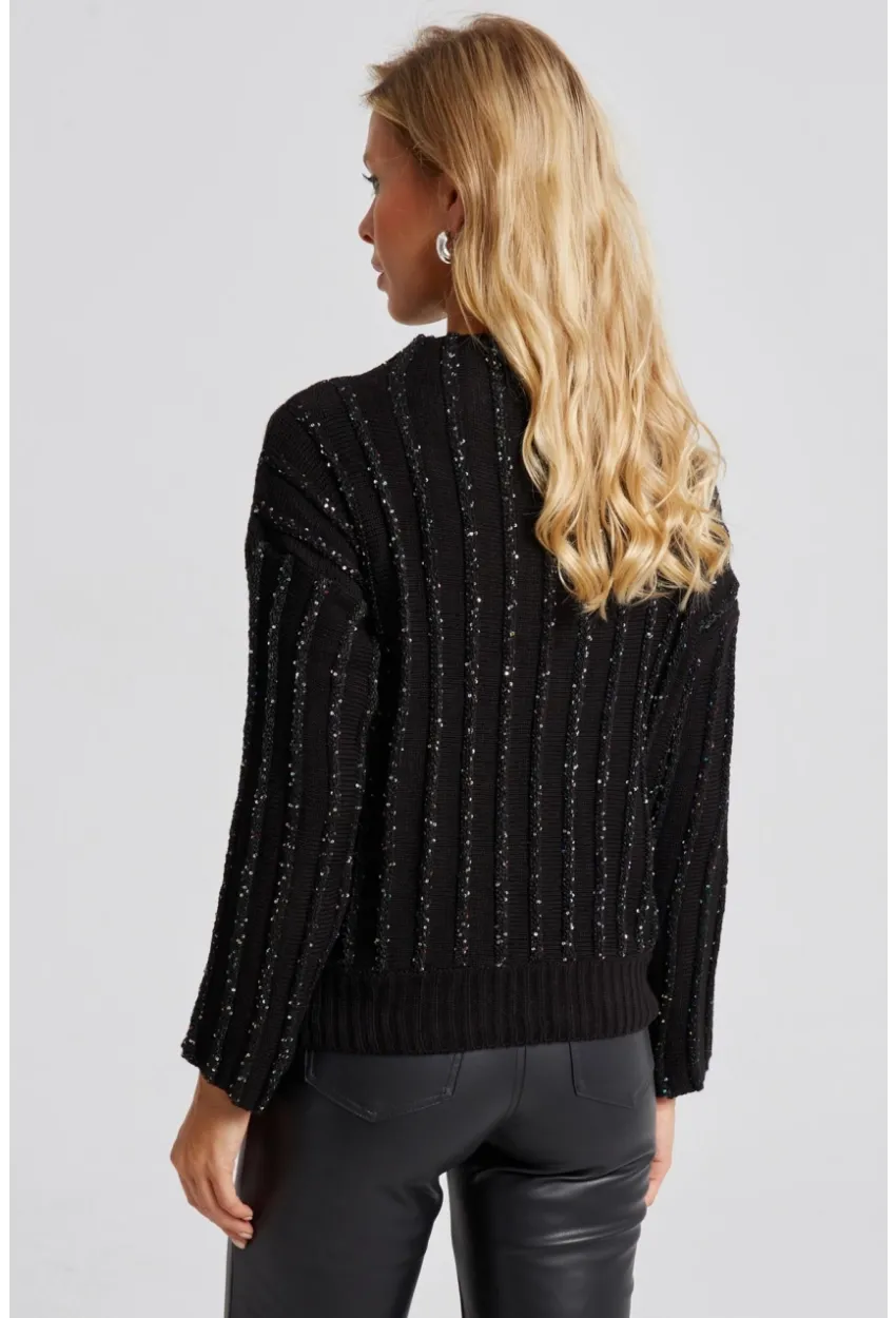 Kadın Siyah Pullu Triko Bluz SF2527